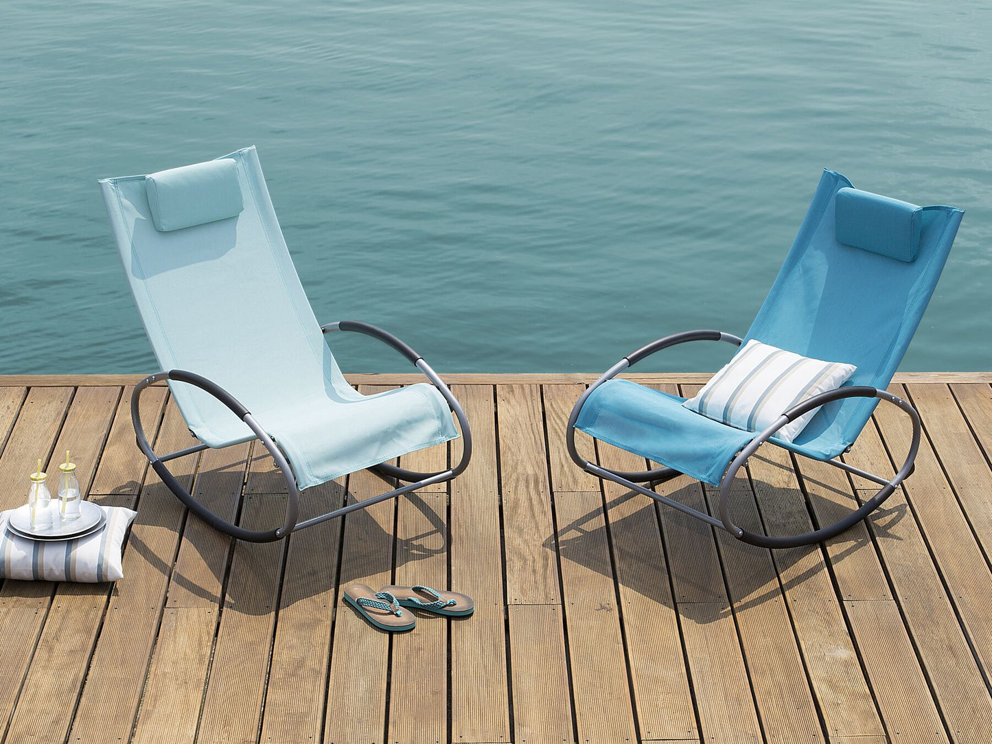 Rocking Sun Lounger Light Blue CAMPO