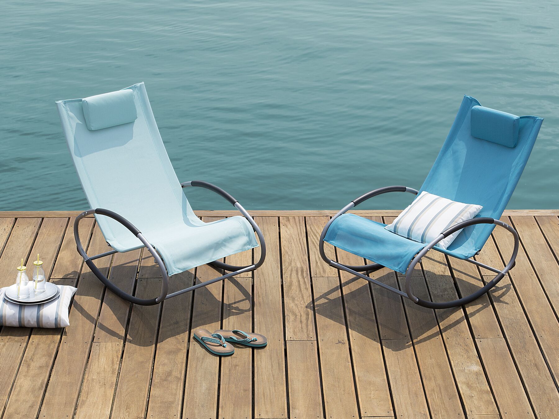 Rocking Sun Lounger Light Blue CAMPO