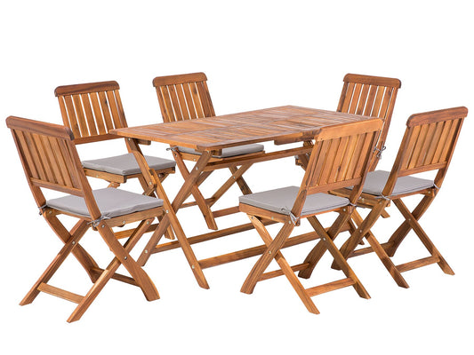 Garden Dining Set 6 Seater CENTO with Cushions Acacia Wood Brown