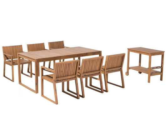 Garden Dining Set with Trolley 6 Seater SASSARI Acacia Wood Brown