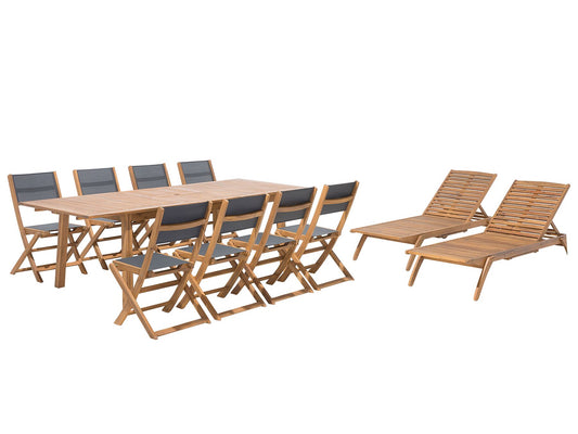 Garden Dining Set with Loungers 8 Seater CESANA Acacia Wood Light Brown