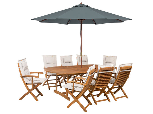 Garden Dining Set 8 Seater MAUI with Parasol Acacia Wood Off-White