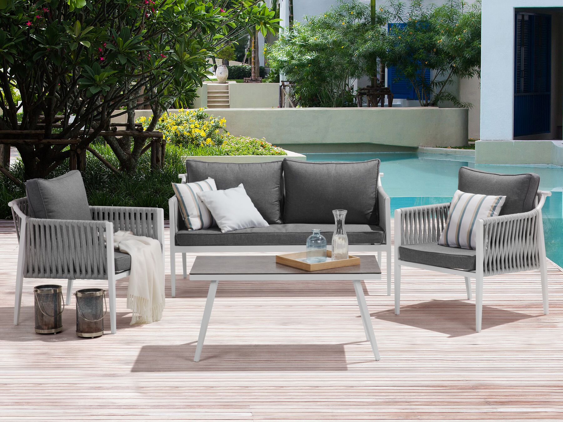 Garden Lounge Set with Table 4 Seater LATINA Metal Grey