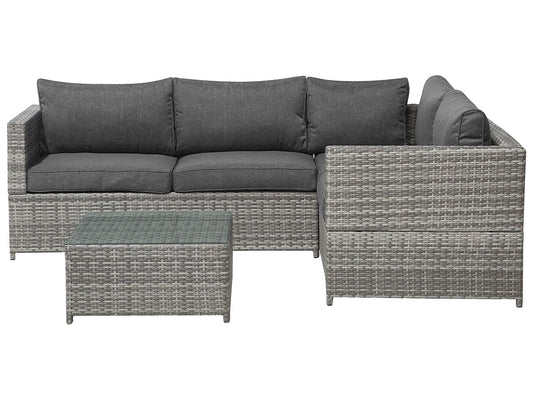 Garden Corner Sofa with Table 4 Seater AVOLA Left Hand PE Rattan Grey