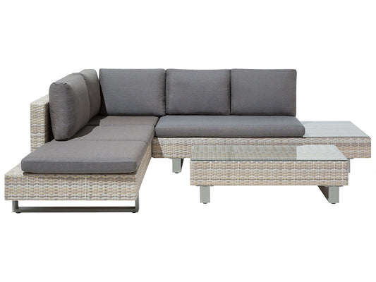 Garden Corner Sofa with Table 5 Seater Right Hand Rattan Grey