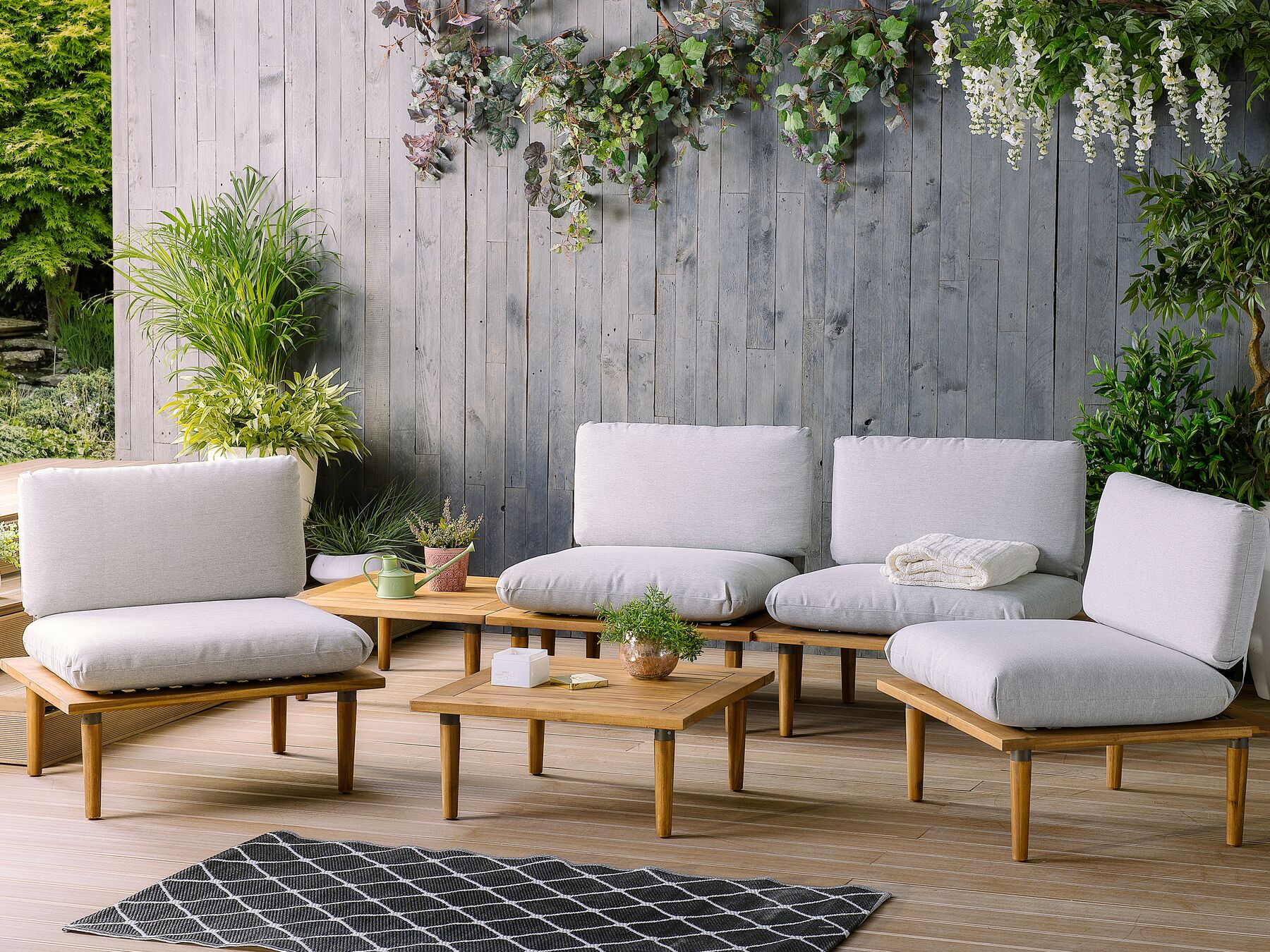 Garden Lounge Set with Table 4 Seater FRASCATI Modular Certified Acacia Wood Light Grey