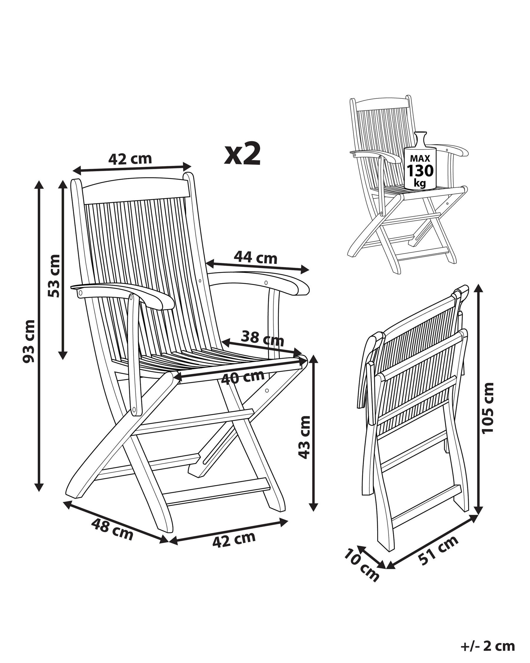 Set of 2 Garden Chairs MAUI Acacia Wood Light Brown