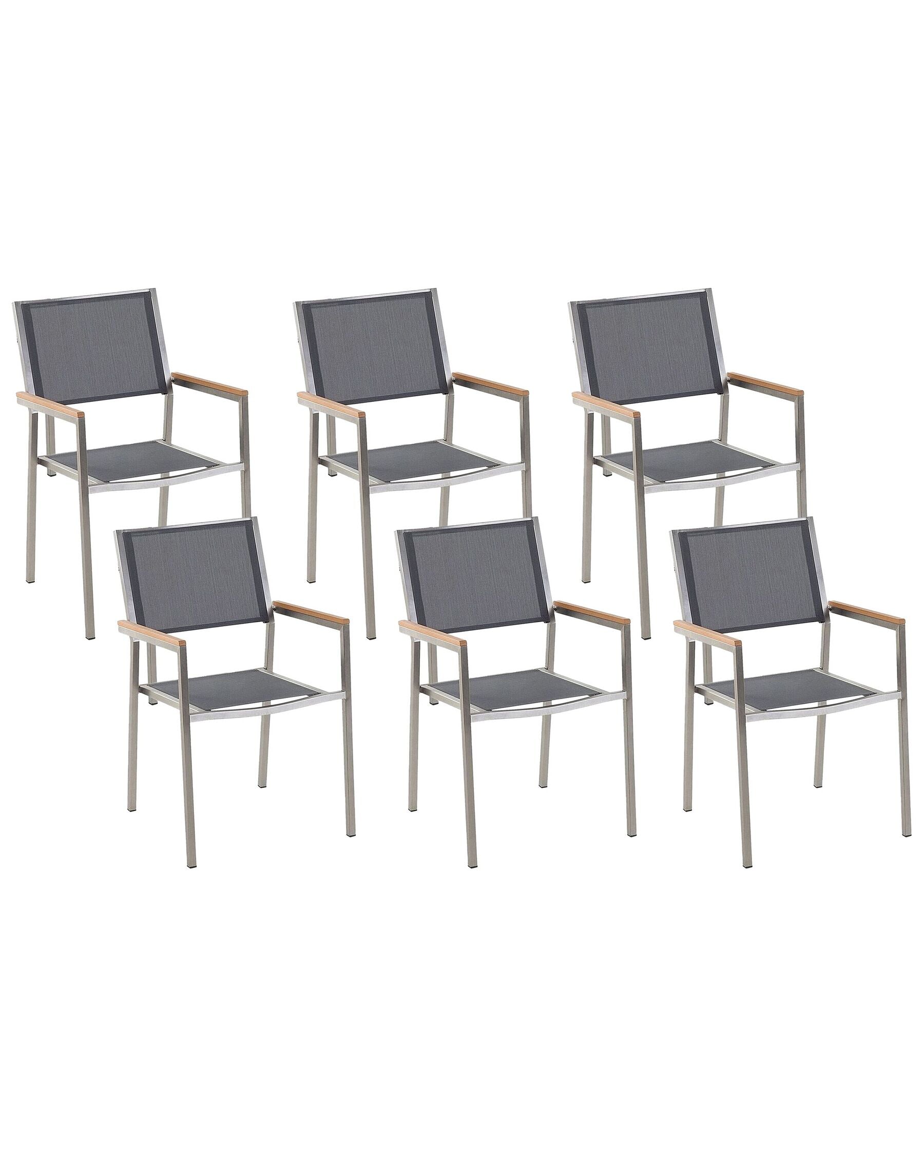 Set of 6 Garden Chairs GROSSETO Stainless Steel Grey