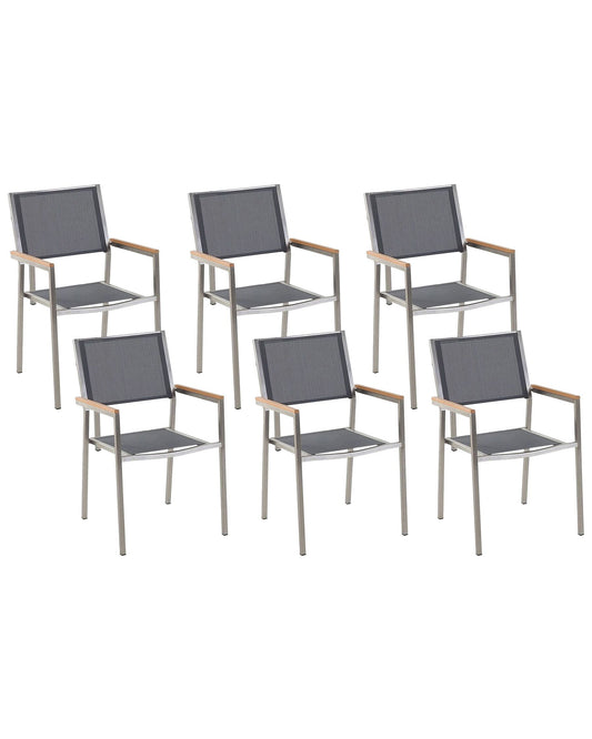 Set of 6 Garden Chairs GROSSETO Stainless Steel Grey