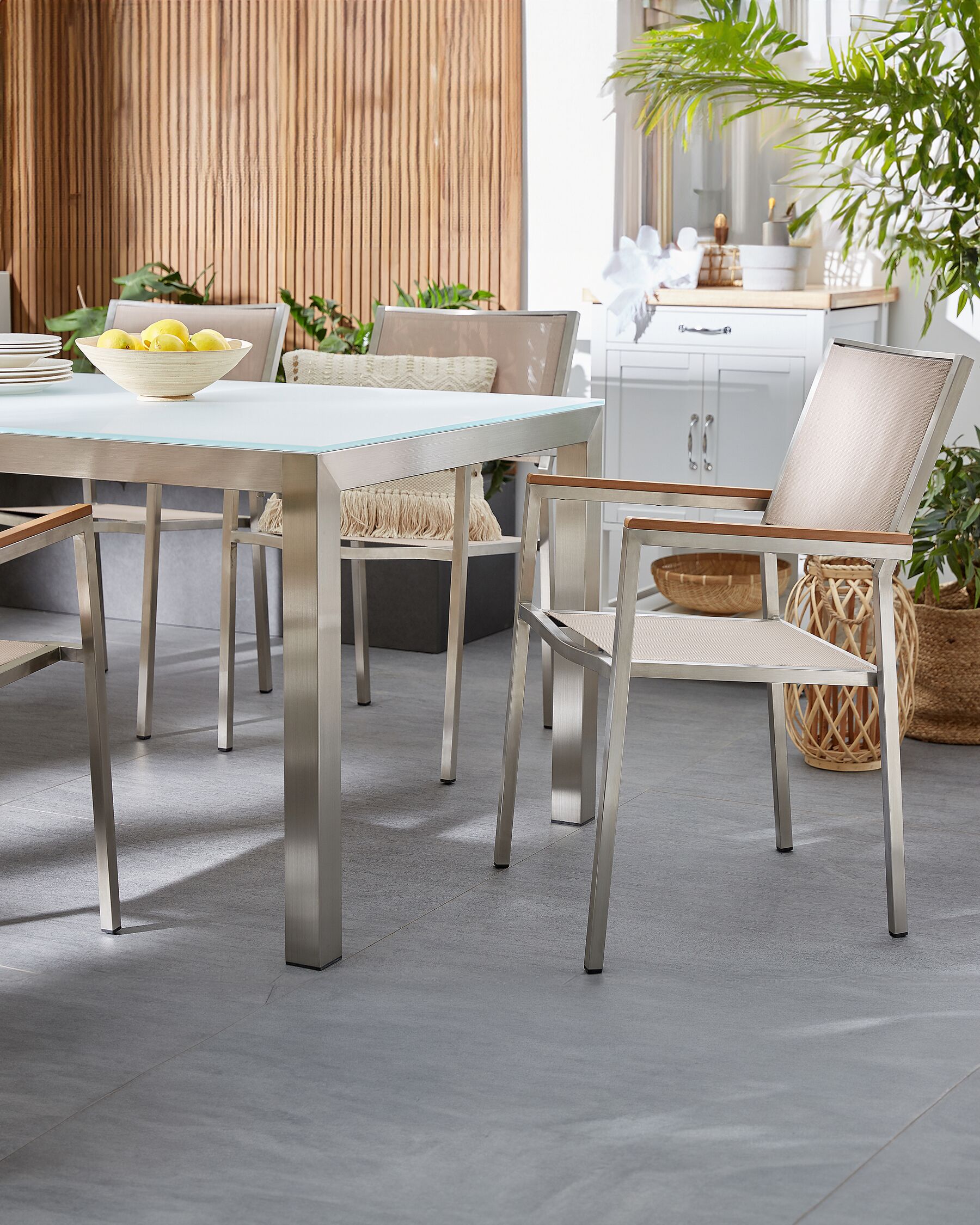 Set of 2 Garden Chairs GROSSETO Stainless Steel Beige