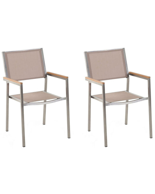 Set of 2 Garden Chairs GROSSETO Stainless Steel Beige