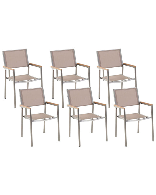 Set of 6 Garden Chairs GROSSETO Stainless Steel Beige