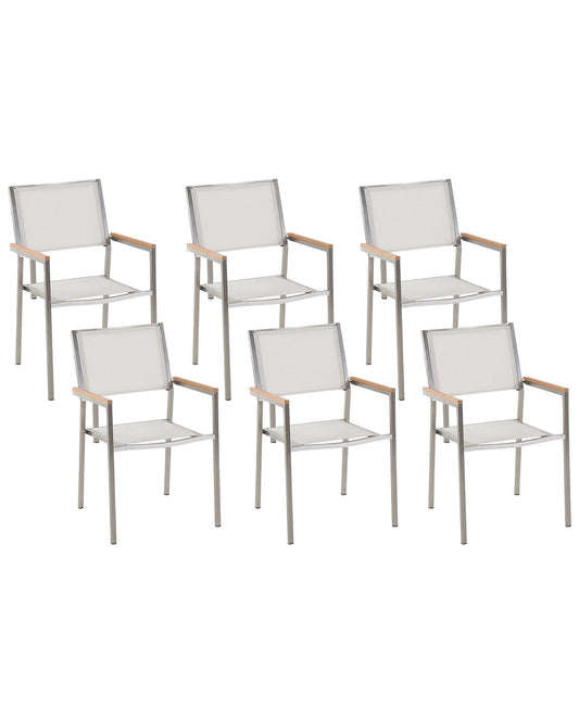 Set of 6 Garden Chairs GROSSETO Stainless Steel White