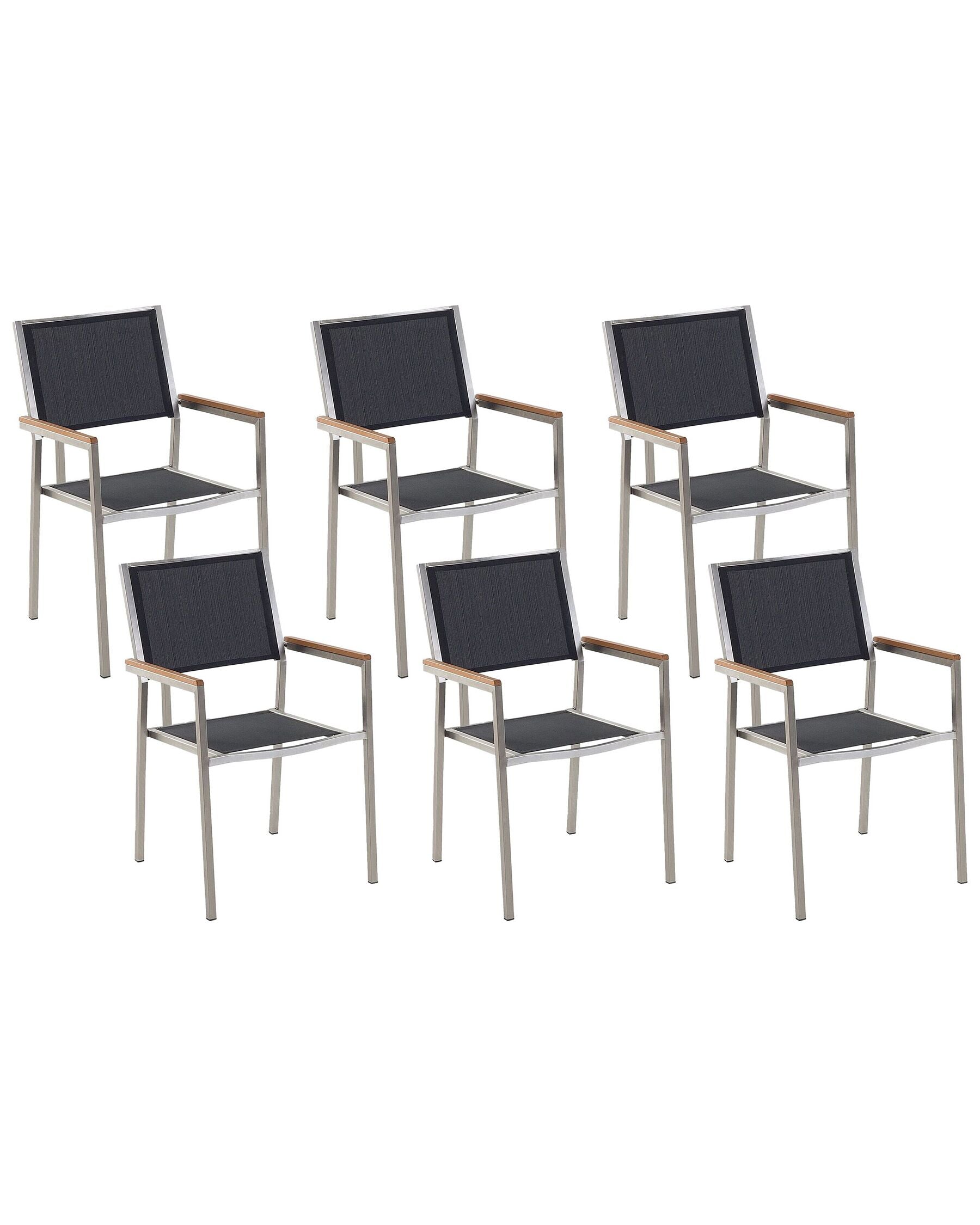 Set of 6 Garden Chairs GROSSETO Stainless Steel Black
