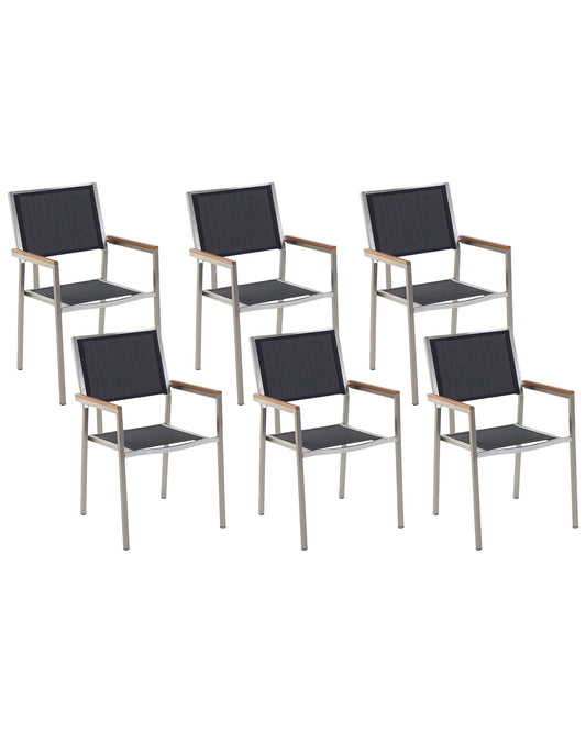 Set of 6 Garden Chairs GROSSETO Stainless Steel Black