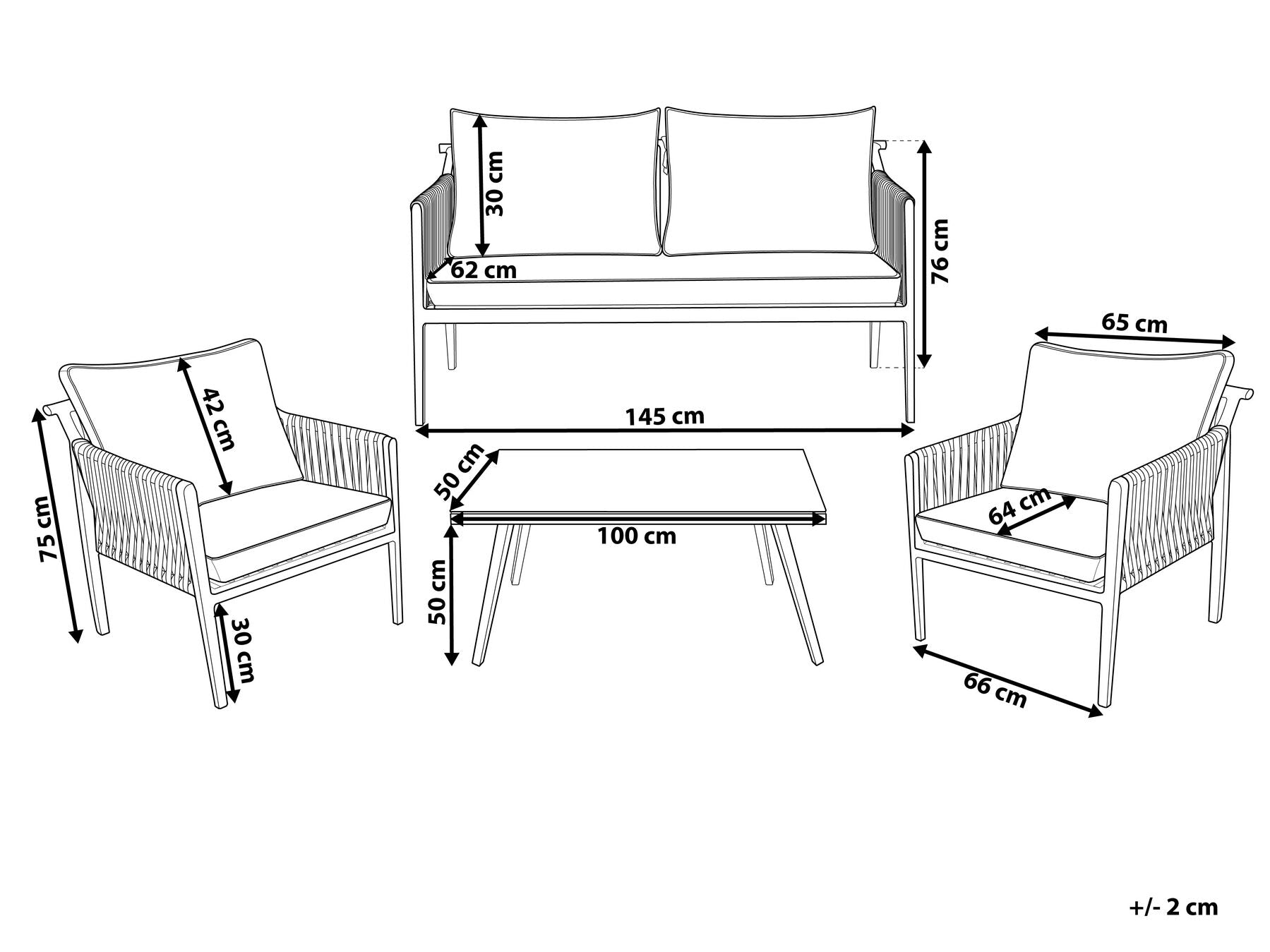 Garden Lounge Set with Table 4 Seater LATINA Metal Grey