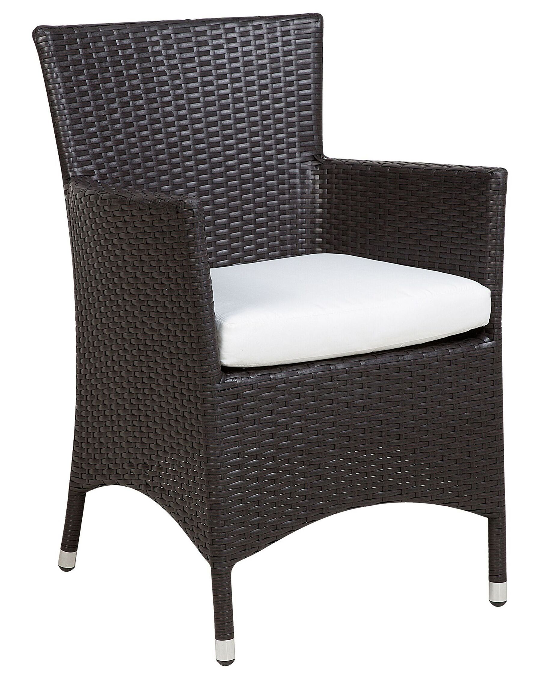 Set of 2 Garden Chairs with Cushions Rattan Dark Brown