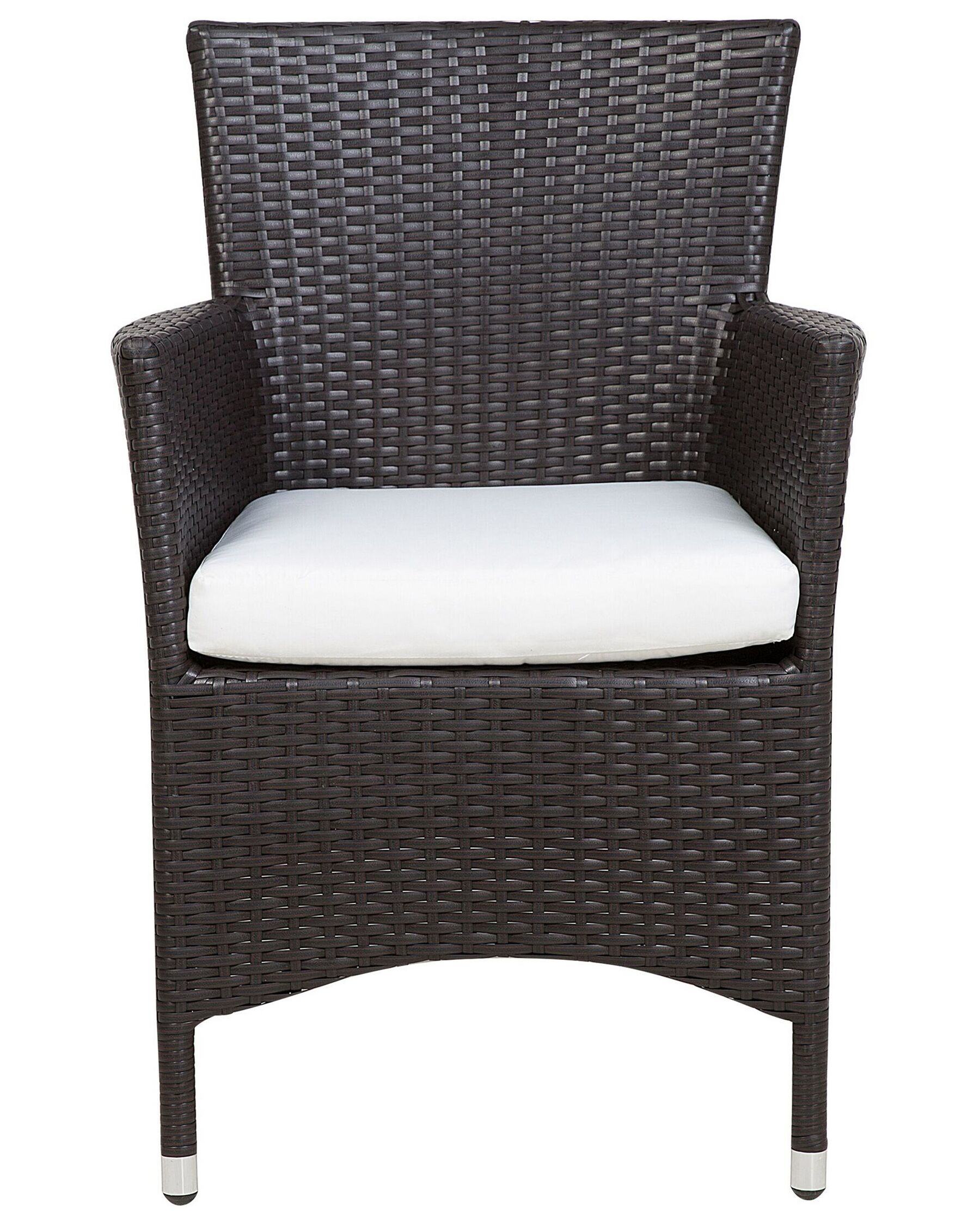 Set of 2 Garden Chairs with Cushions Rattan Dark Brown