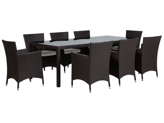 Garden Dining Set 8 Seater ITALY with Cushions PE Rattan Brown