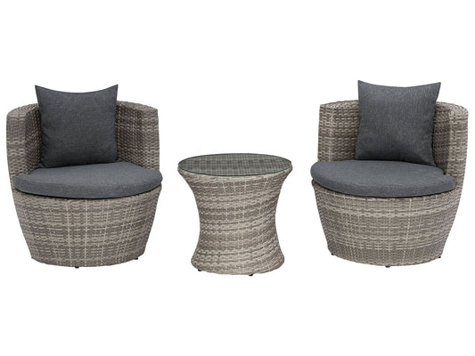 Bistro Set with Cushions CAPRI PE Rattan Grey