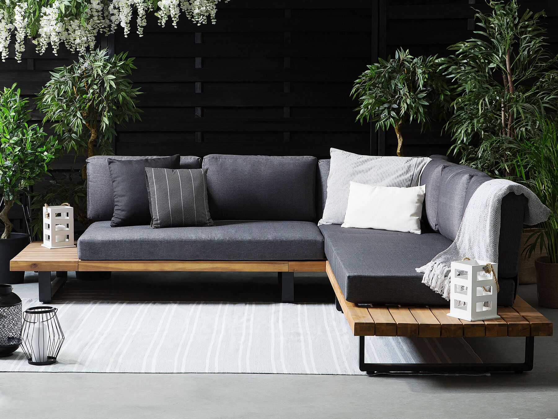 Garden Corner Sofa with Table 5 Seater MYKONOS Right Hand Certified Acacia Wood Dark Grey