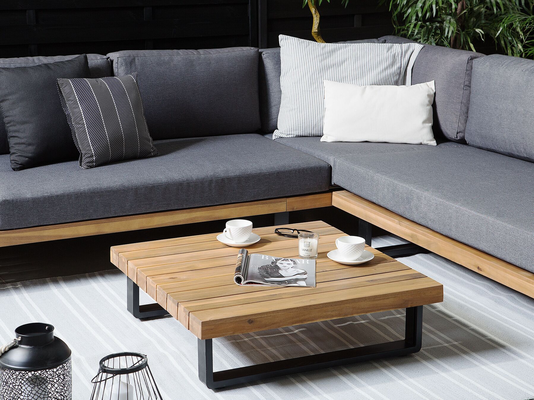 Garden Corner Sofa with Table 5 Seater MYKONOS Right Hand Certified Acacia Wood Dark Grey