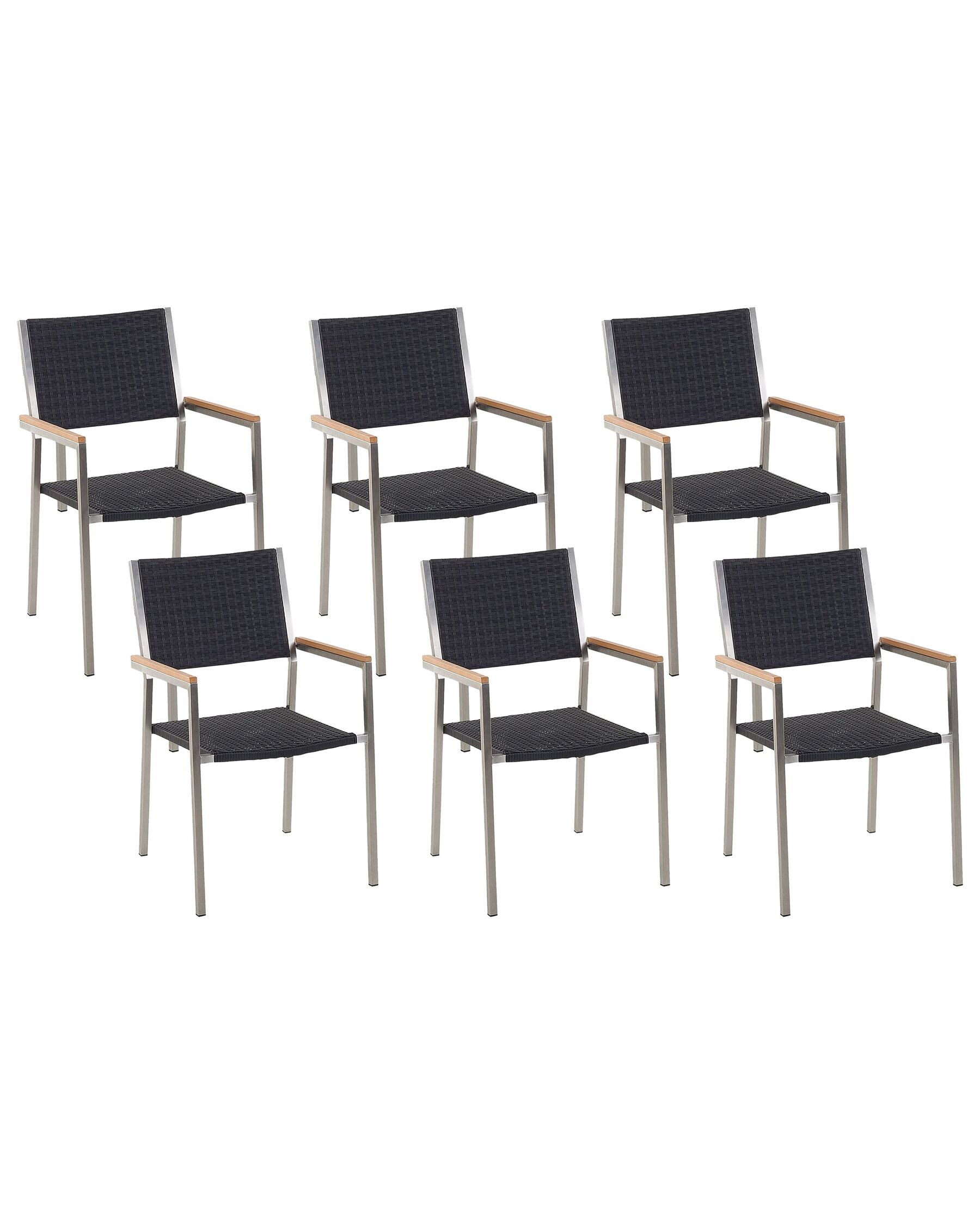 Set of 6 Garden Chairs GROSSETO PE Rattan Black