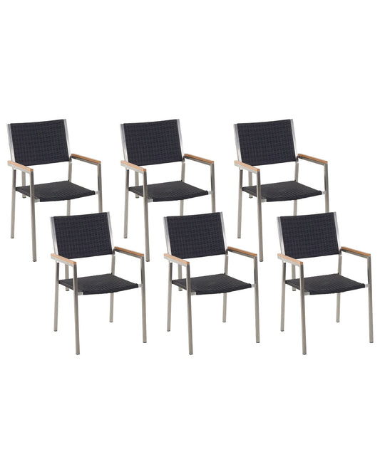 Set of 6 Garden Chairs GROSSETO PE Rattan Black