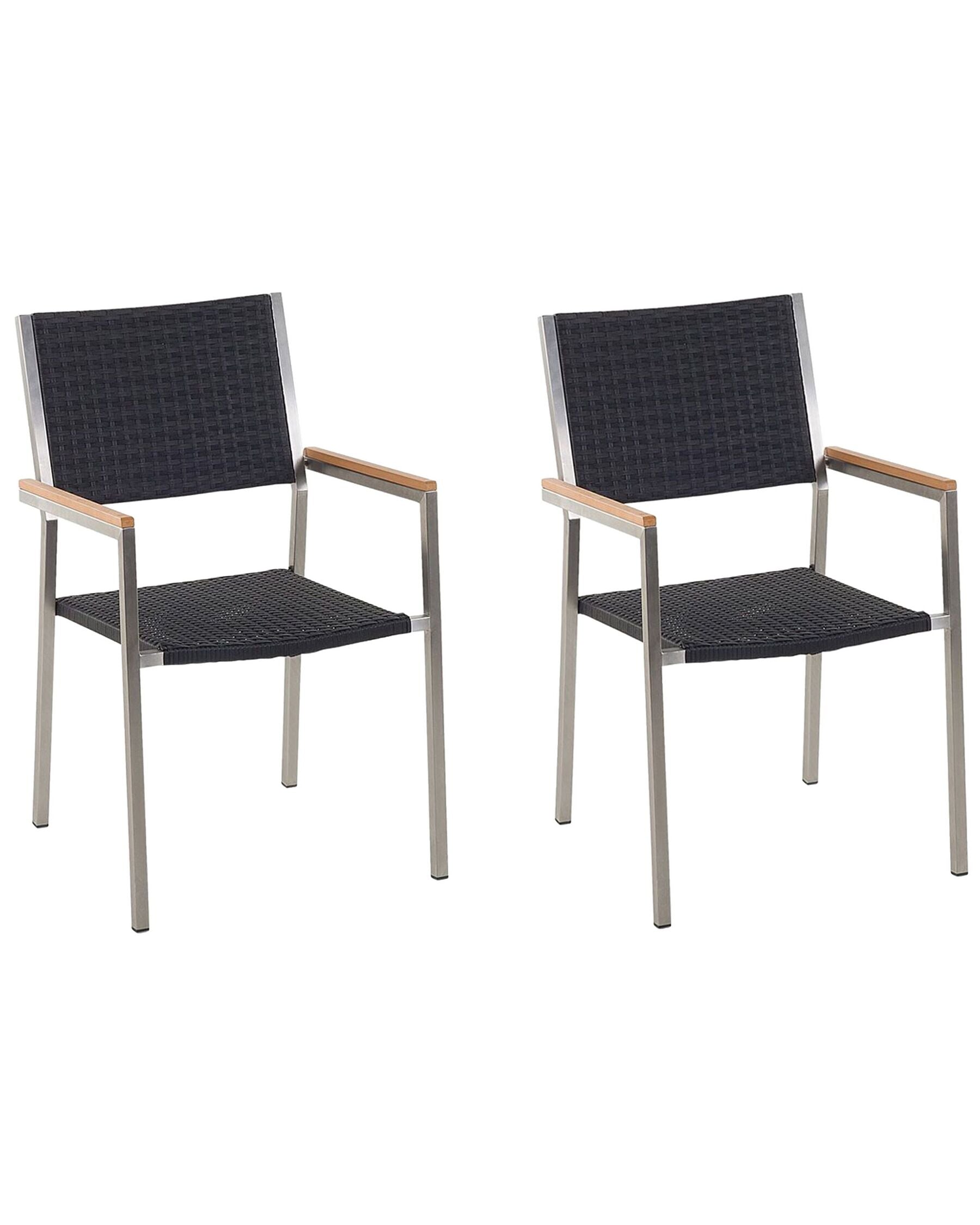 Set of 2 Garden Chairs GROSSETO PE Rattan Black