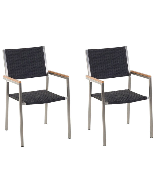 Set of 2 Garden Chairs GROSSETO PE Rattan Black