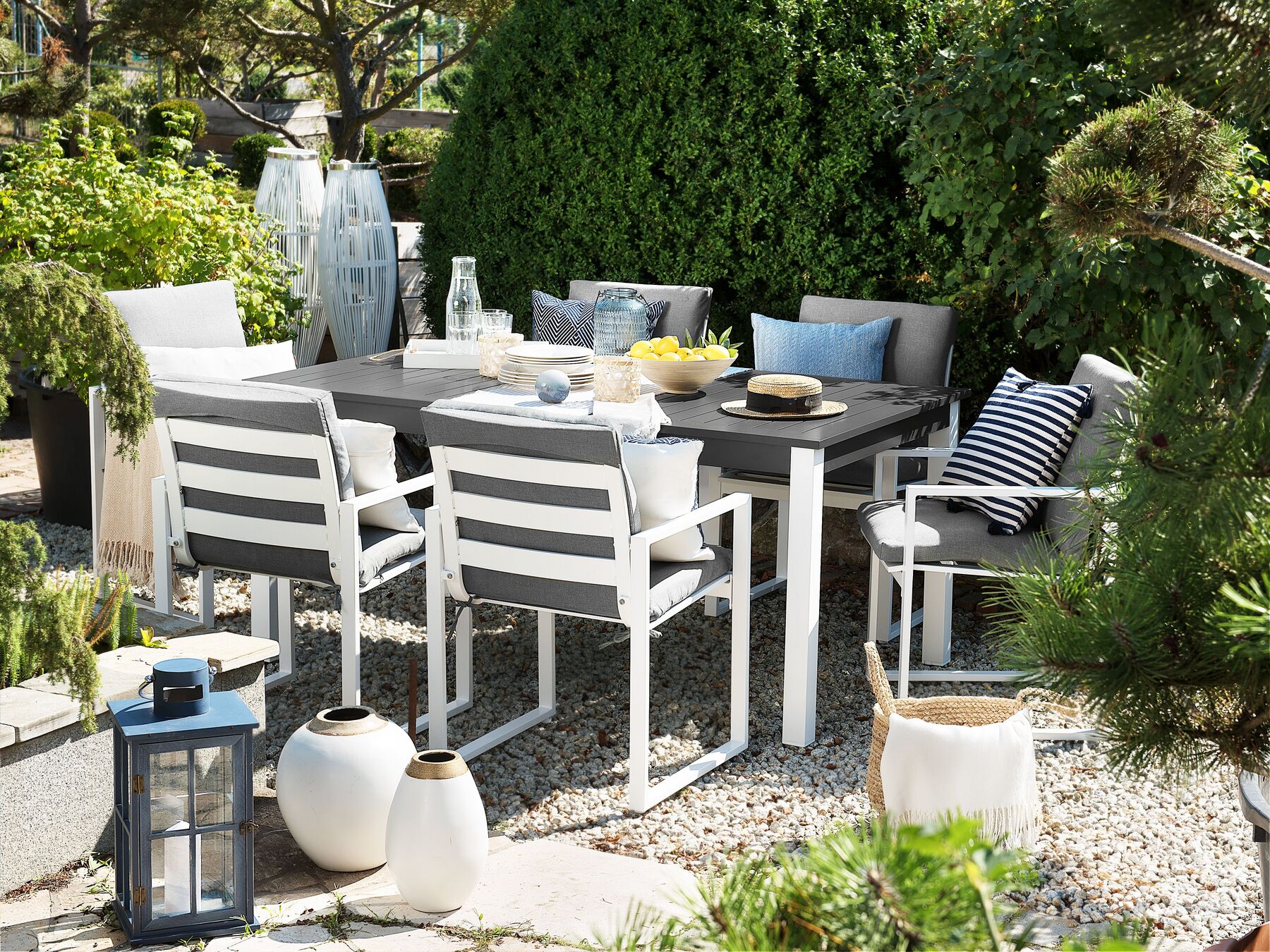 Garden Dining Set 6 Seater PANCOLE with Cushions Metal Grey