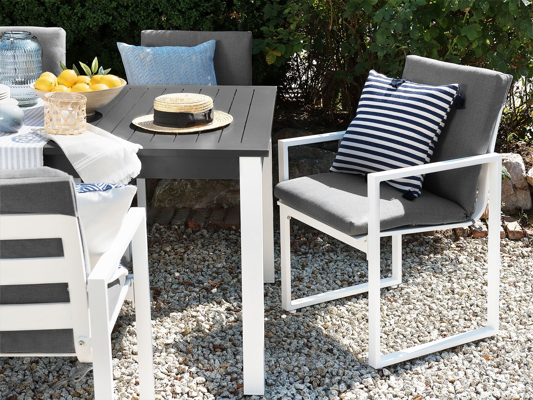 Garden Dining Set 6 Seater PANCOLE with Cushions Metal Grey