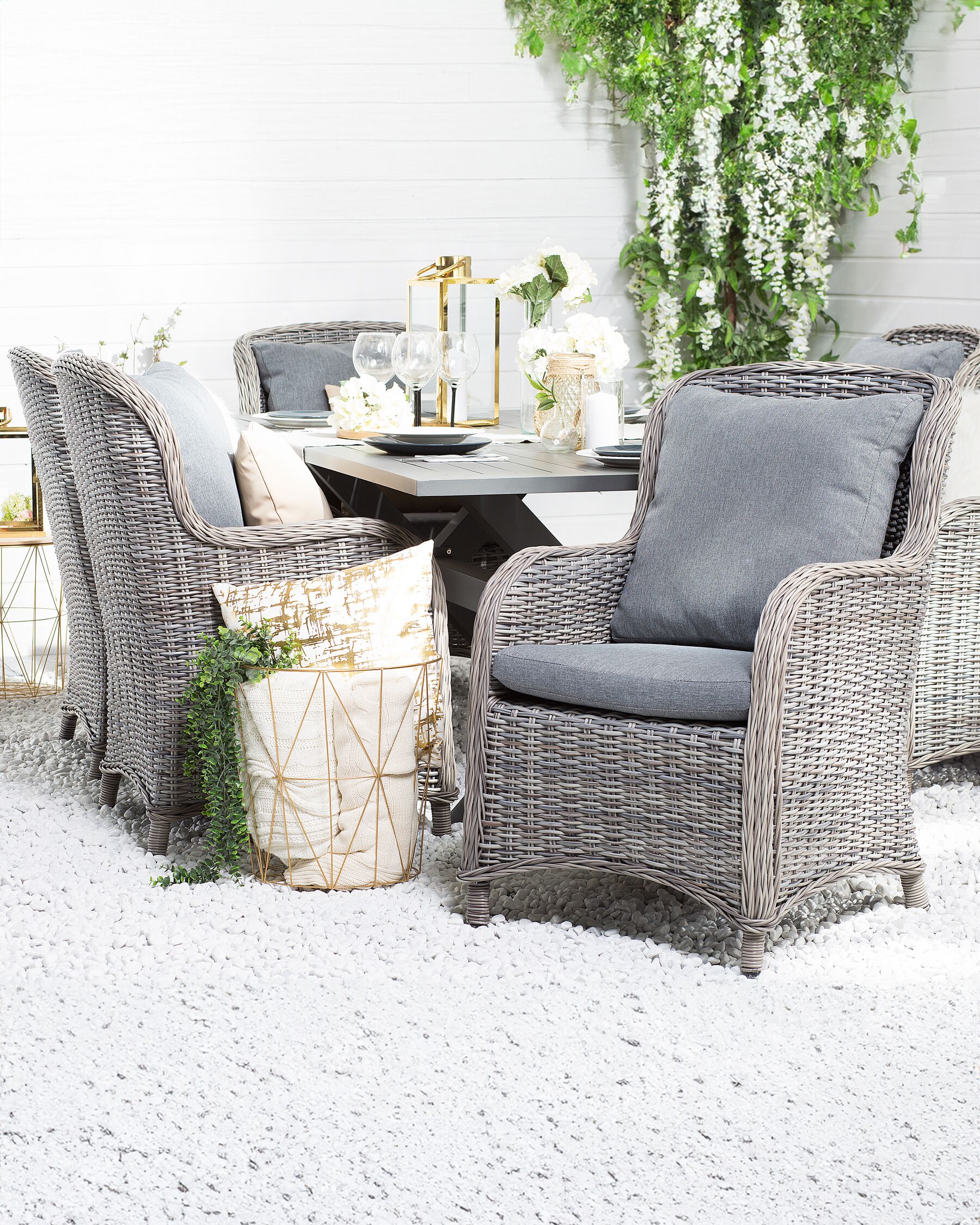Garden Dining Set 6 Seater CASCAIS with Cushions PE Rattan Grey