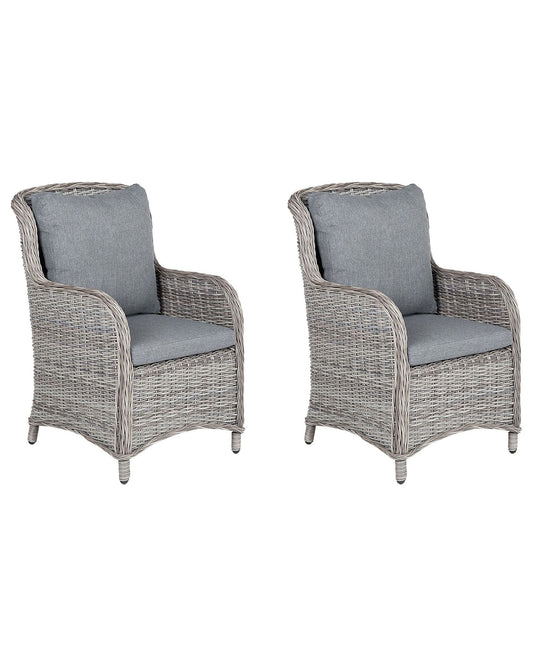 Set of 2 Garden Chairs with Cushions CASCAIS PE Rattan Grey