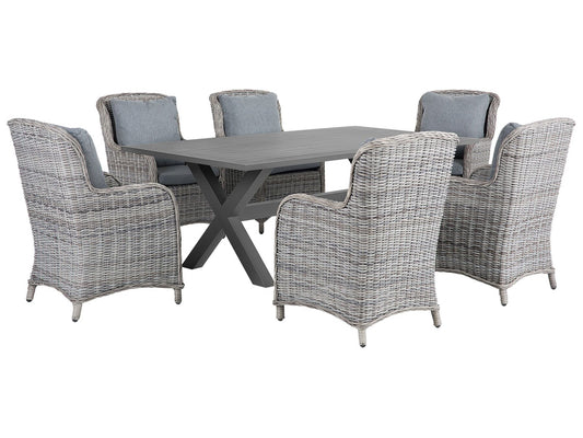 Garden Dining Set 6 Seater CASCAIS with Cushions PE Rattan Grey