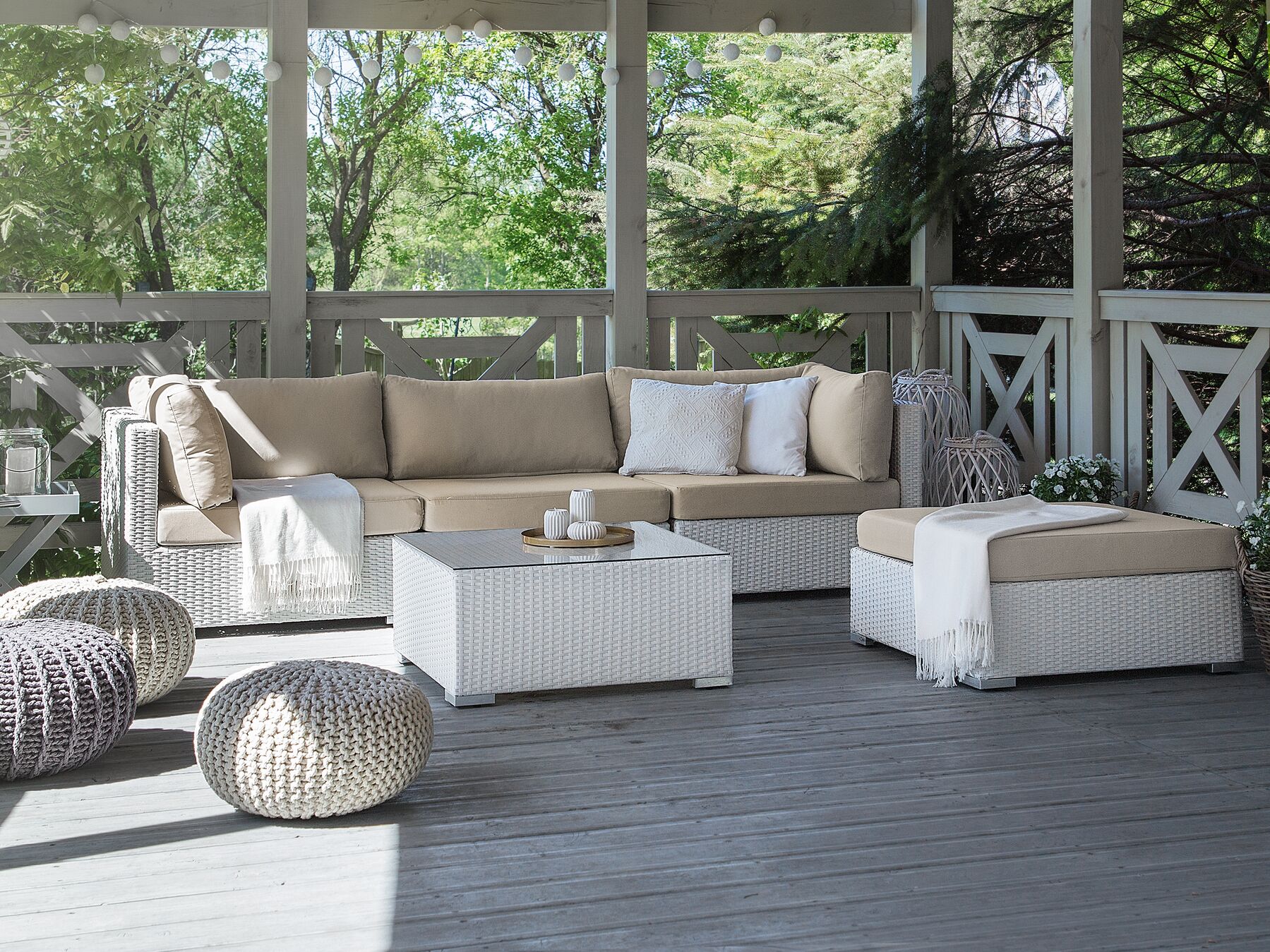 Garden Corner Sofa with Table 4 Seater SANO Left Hand Modular PE Rattan White