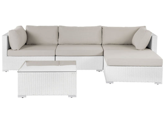 Garden Corner Sofa with Table 4 Seater SANO Left Hand Modular PE Rattan White