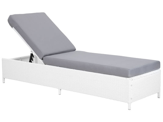 PE Rattan Reclining Sun Lounger White TURIN II