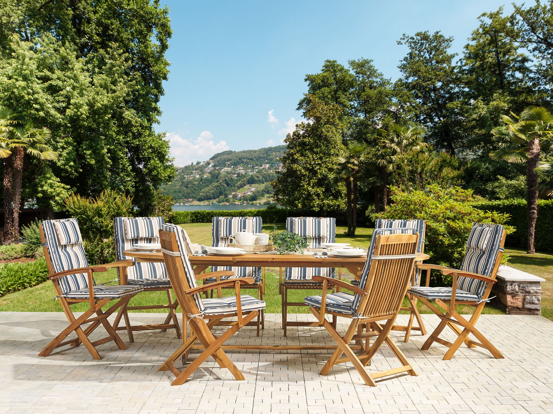 Garden Dining Set 8 Seater MAUI with Cushions Acacia Wood Multicolour