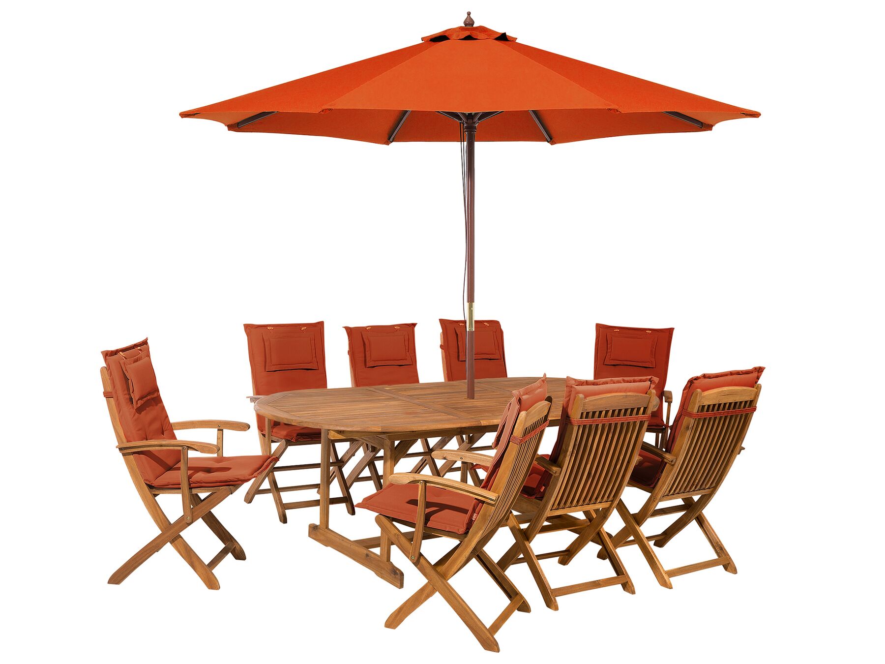 Garden Dining Set 8 Seater MAUI with Parasol Acacia Wood Dark Red