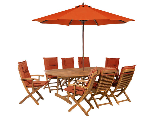 Garden Dining Set 8 Seater MAUI with Parasol Acacia Wood Dark Red