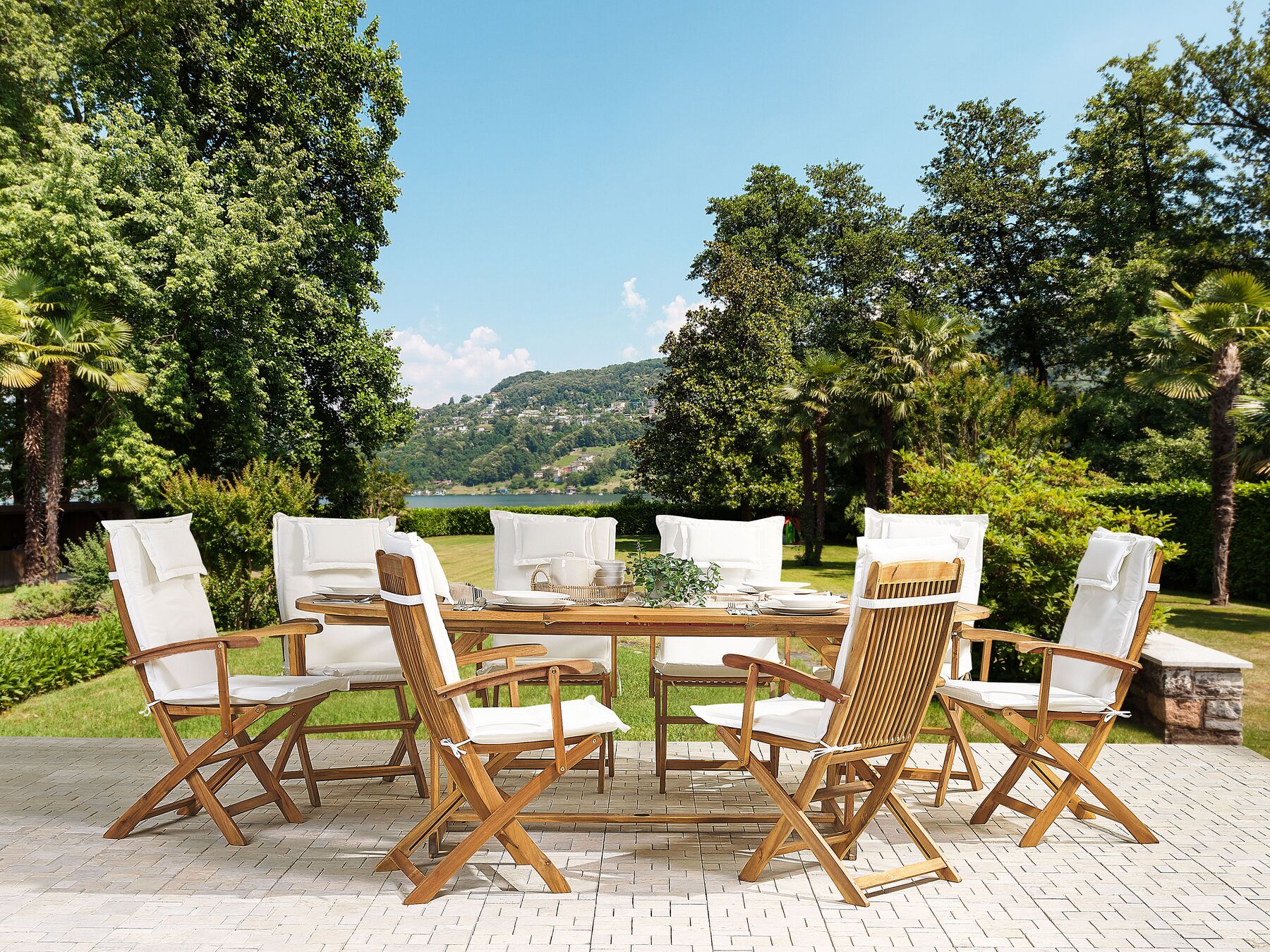 Garden Dining Set 8 Seater MAUI with Cushions Acacia Wood Off-White