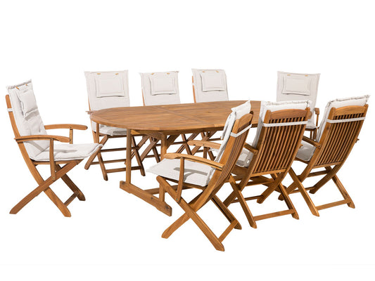 Garden Dining Set 8 Seater MAUI with Cushions Acacia Wood Off-White