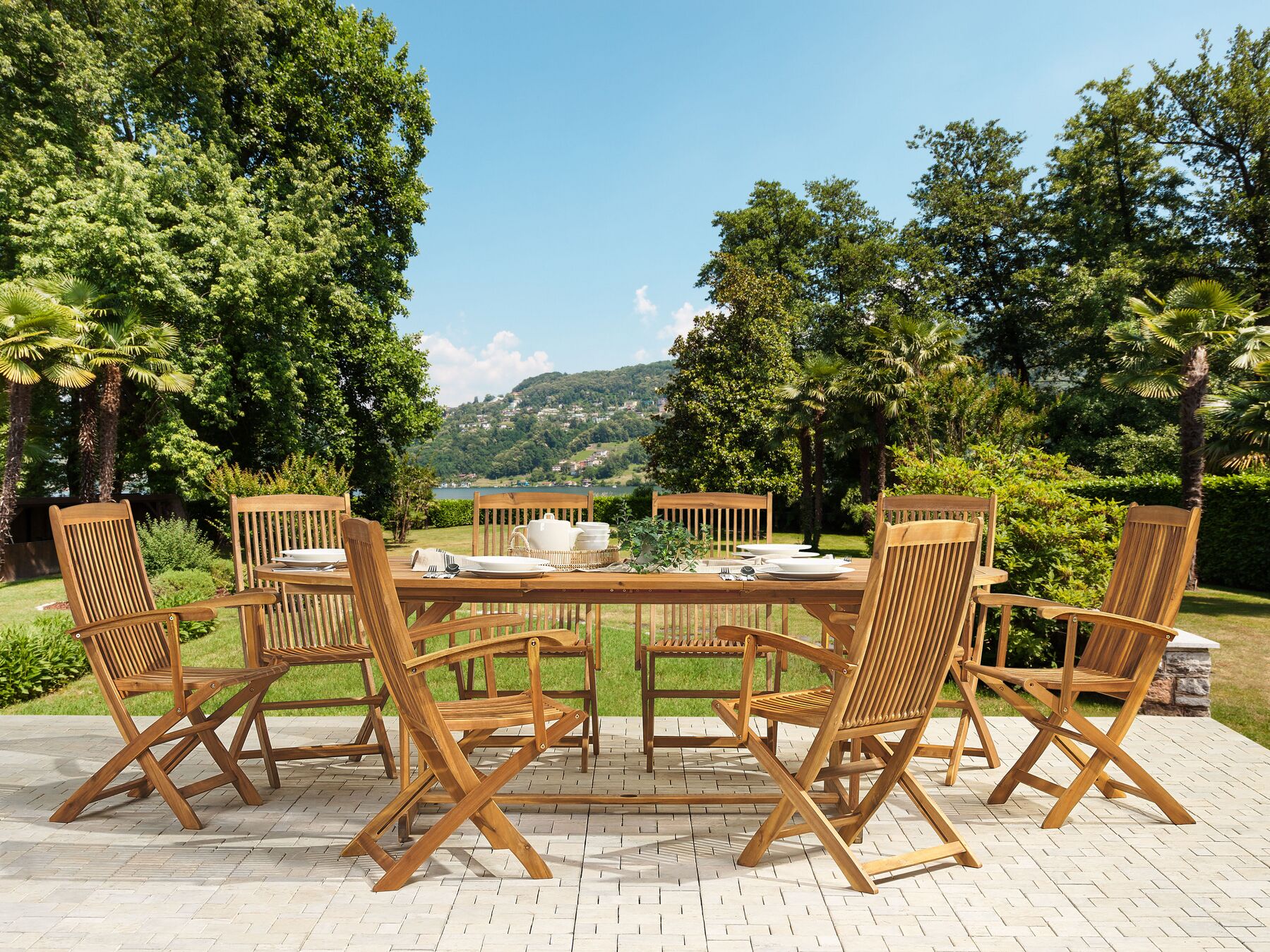 Garden Dining Set 8 Seater MAUI Acacia Wood Light Brown
