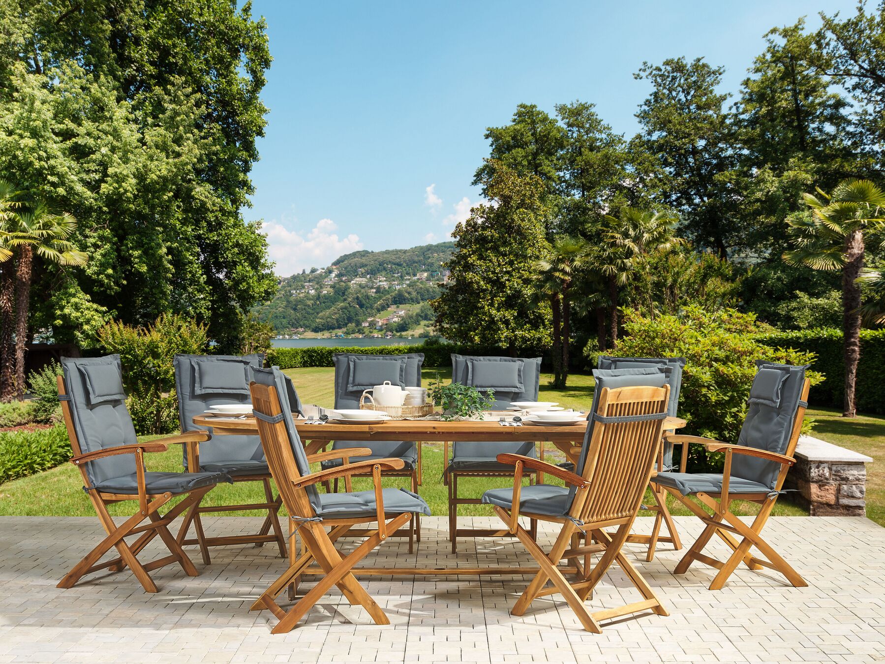 Garden Dining Set 8 Seater MAUI with Cushions Acacia Wood Grey