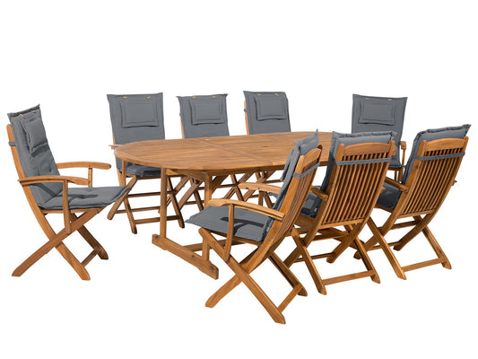 Garden Dining Set 8 Seater MAUI with Cushions Acacia Wood Grey