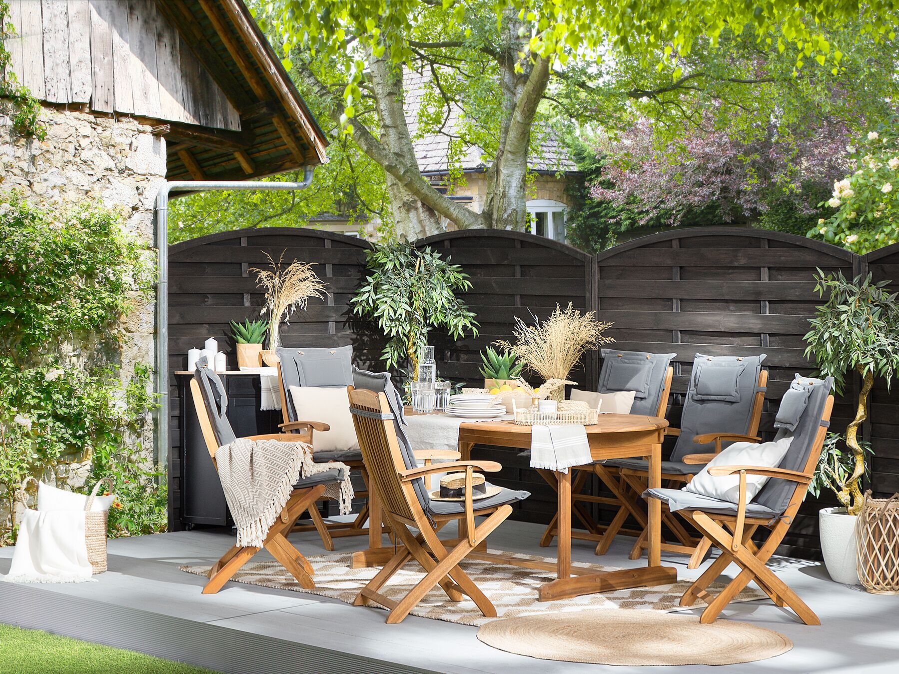 Garden Dining Set 8 Seater MAUI with Cushions Acacia Wood Grey