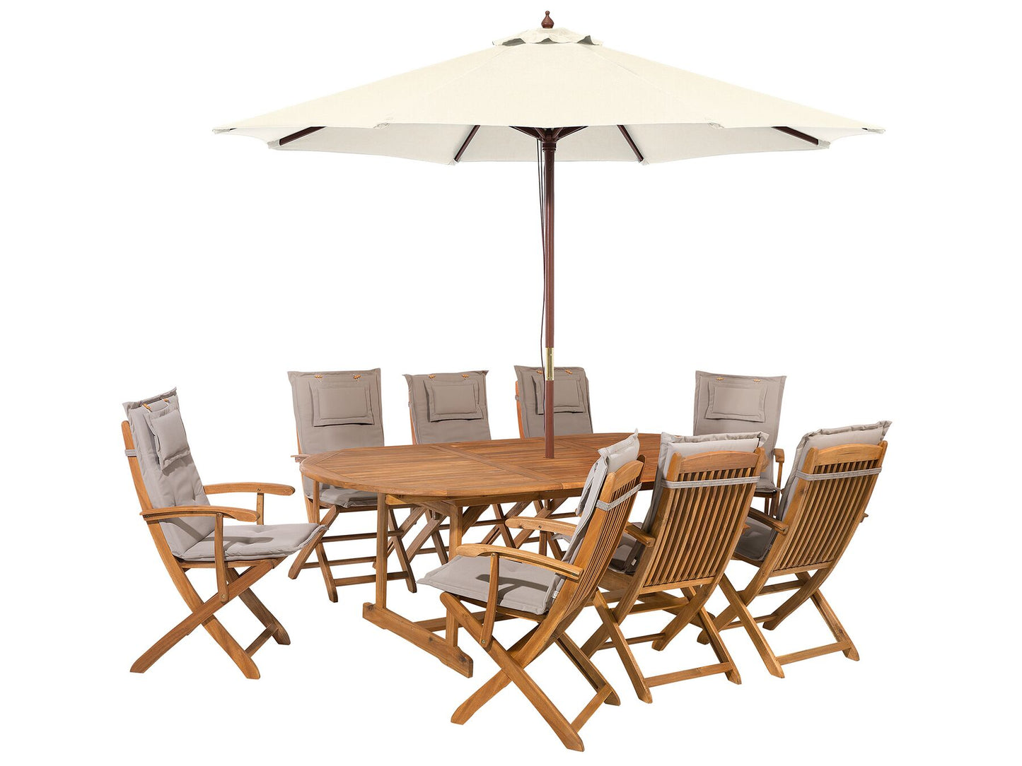 Garden Dining Set 8 Seater MAUI with Parasol Acacia Wood Taupe