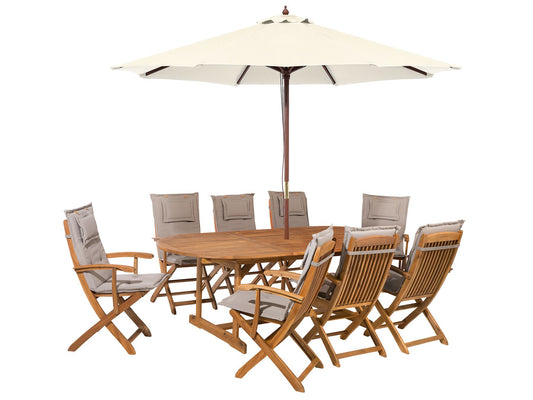 Garden Dining Set 8 Seater MAUI with Parasol Acacia Wood Taupe