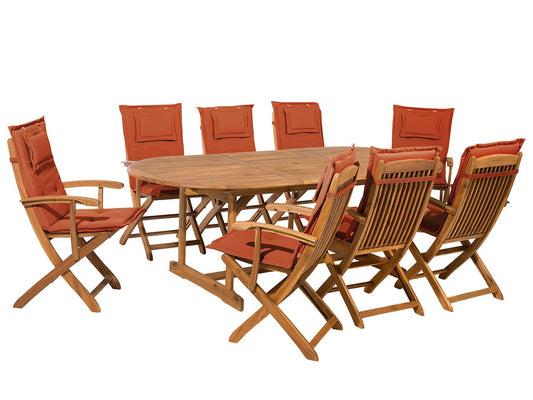 Garden Dining Set 8 Seater MAUI with Cushions Acacia Wood Dark Red